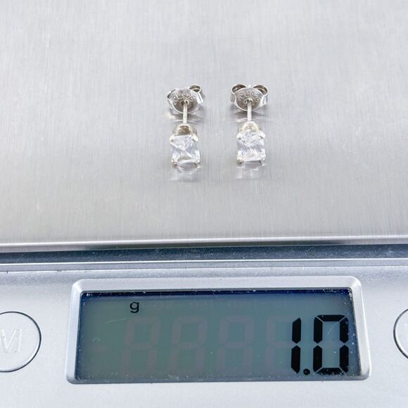 Vintage Sterling Silver 925 Rectangular Cubic Zirconia Stud Earrings - Picture 5 of 6